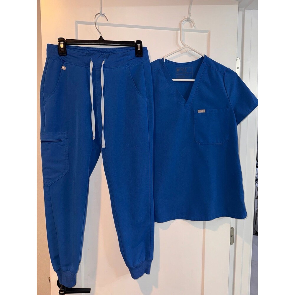 Figs Zamora Catarina nursing joggers scrubs set top royal blue xs petite pants - Picture 2 of 5